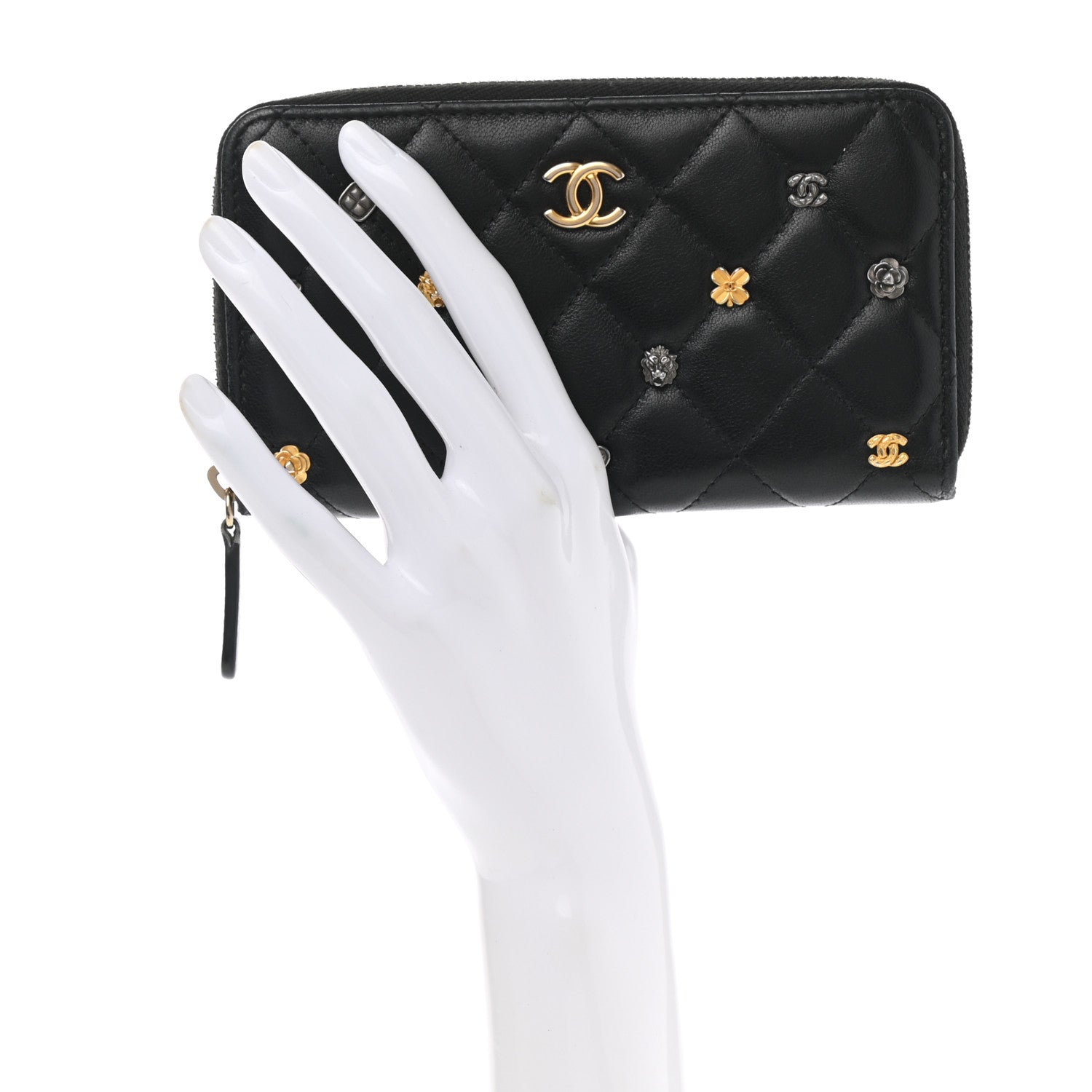 Chanel Lambskin Quilted Small Lucky Charms Zip Around Wallet Black 2 of 8