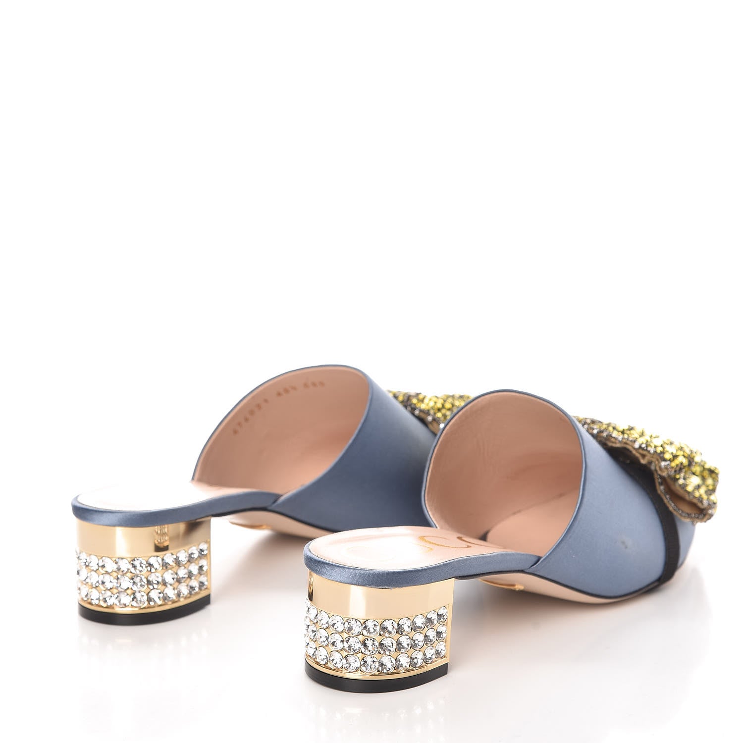 Gucci Silk Satin Crystal Embellished Bow Mules 40.5 Carta Zucchero 4 of 11