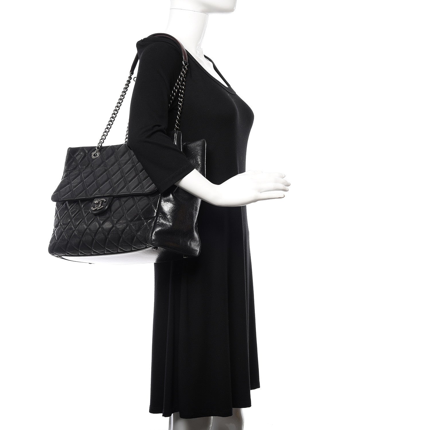 Chanel Glazed Calfskin Quilted Large Duo Color Tote Black 2 of 12