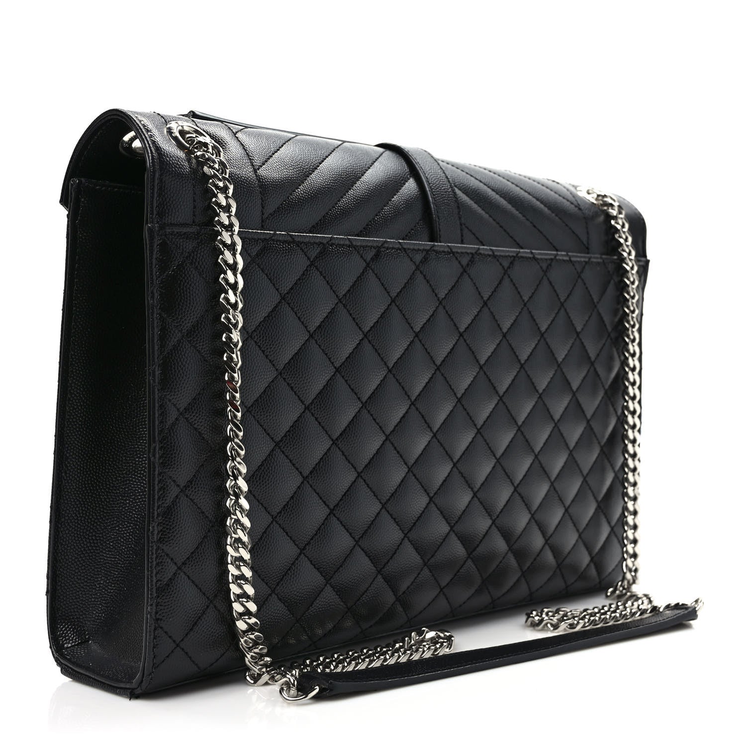 Saint Laurent Grain De Poudre Textured Mixed Matelasse Large Triquilt Monogram Satchel Black 3 of 10