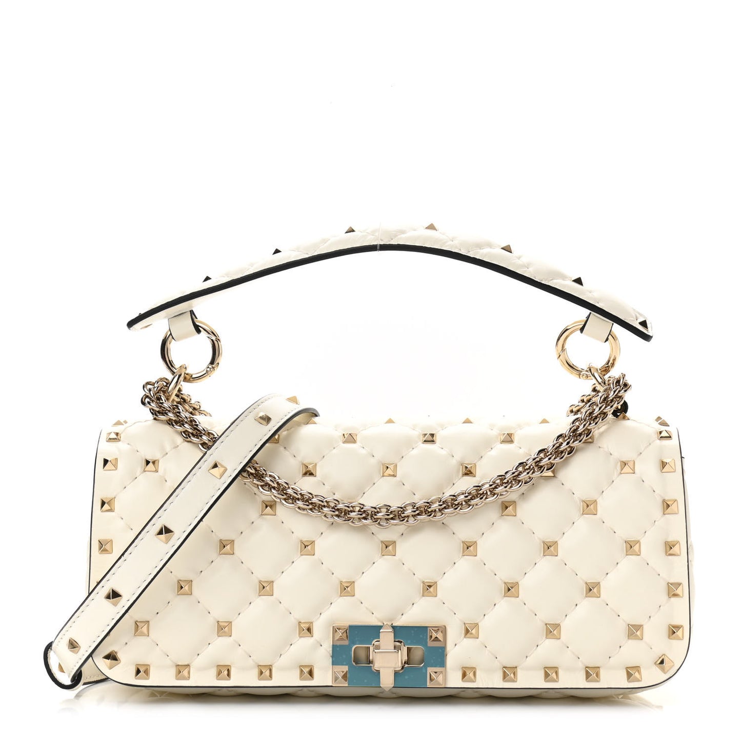 Calfskin Rockstud Spike Convertible Shoulder Bag Ivory