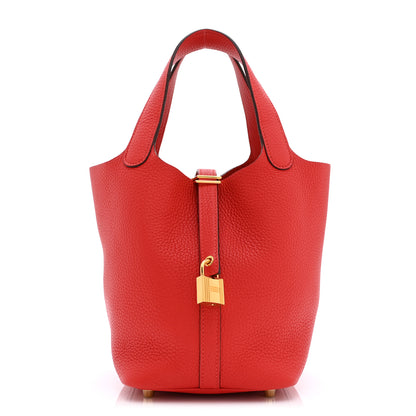 Hermes Taurillon Clemence Picotin Lock 18 PM Rouge Tomate 1 of 10
