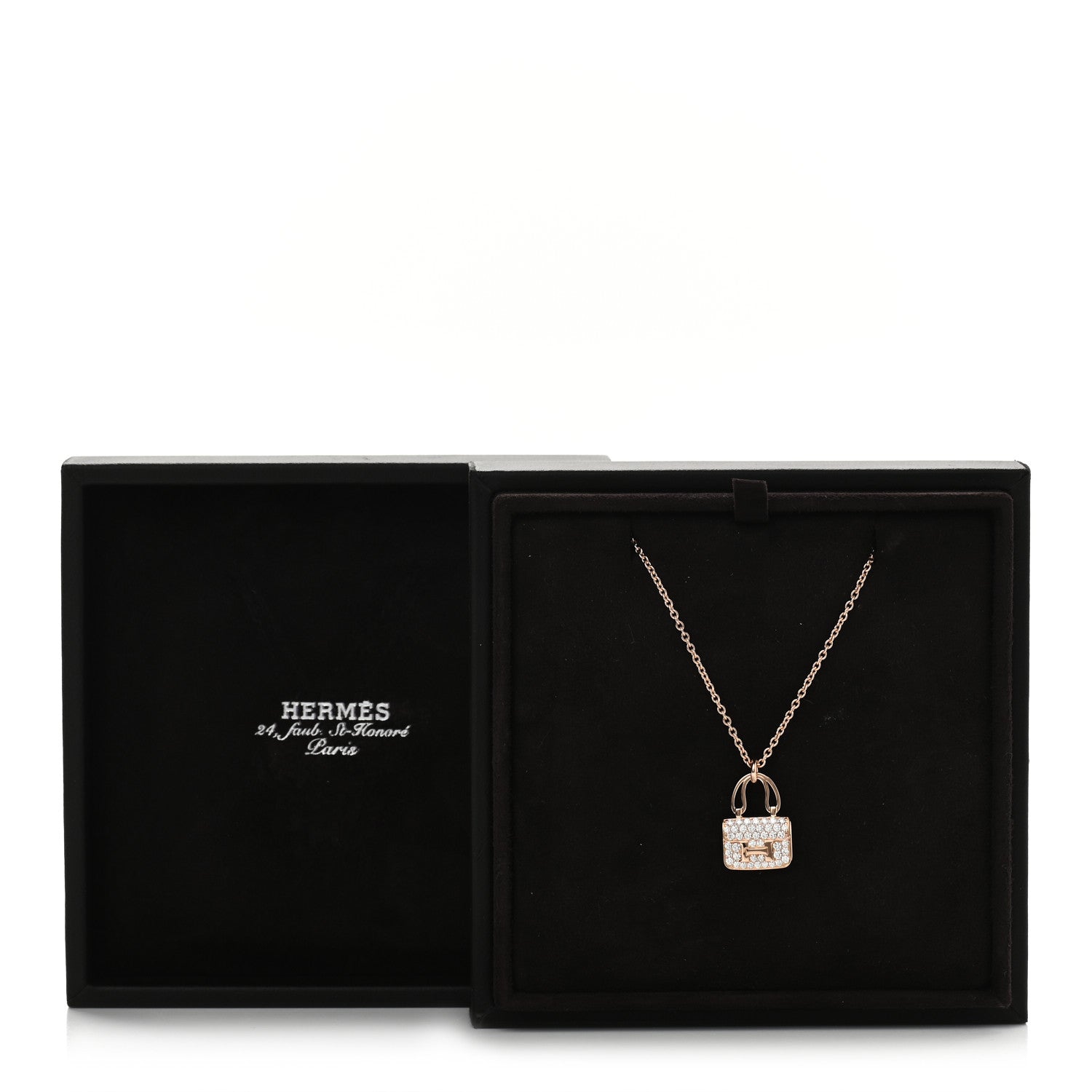Hermes 18K Rose Gold Diamond Constance Amulettes Pendant Necklace 6 of 6