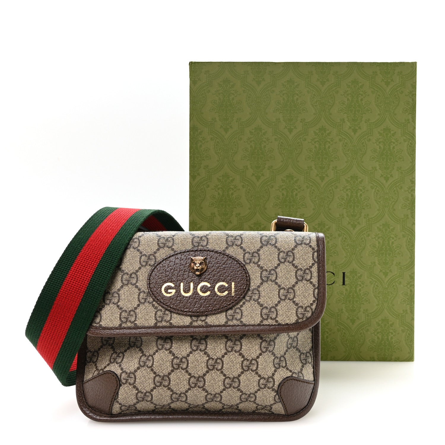 Gucci GG Supreme Monogram Web Small Neo Vintage Double Flap Messenger Bag Beige New Acero 11 of 11