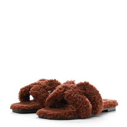 Hermes Woolskin Oran Sandals 38 Cognac 3 of 9