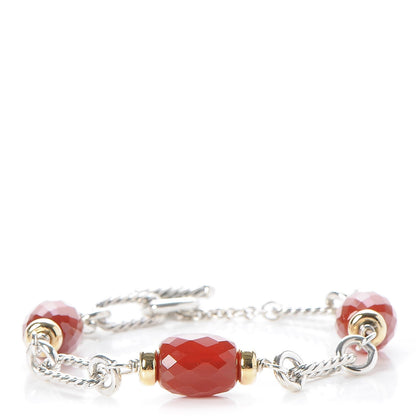 David Yurman Sterling Silver 18K Yellow Gold Carnelian Figaro Bracelet 1 of 5