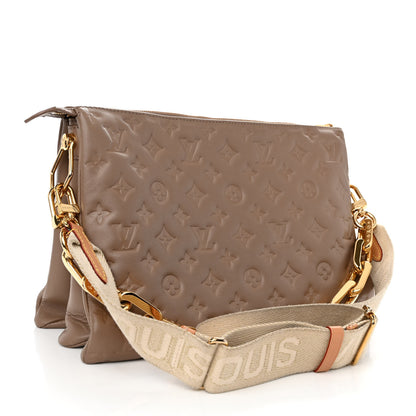 Louis Vuitton Lambskin Embossed Monogram Coussin MM Taupe 3 of 11