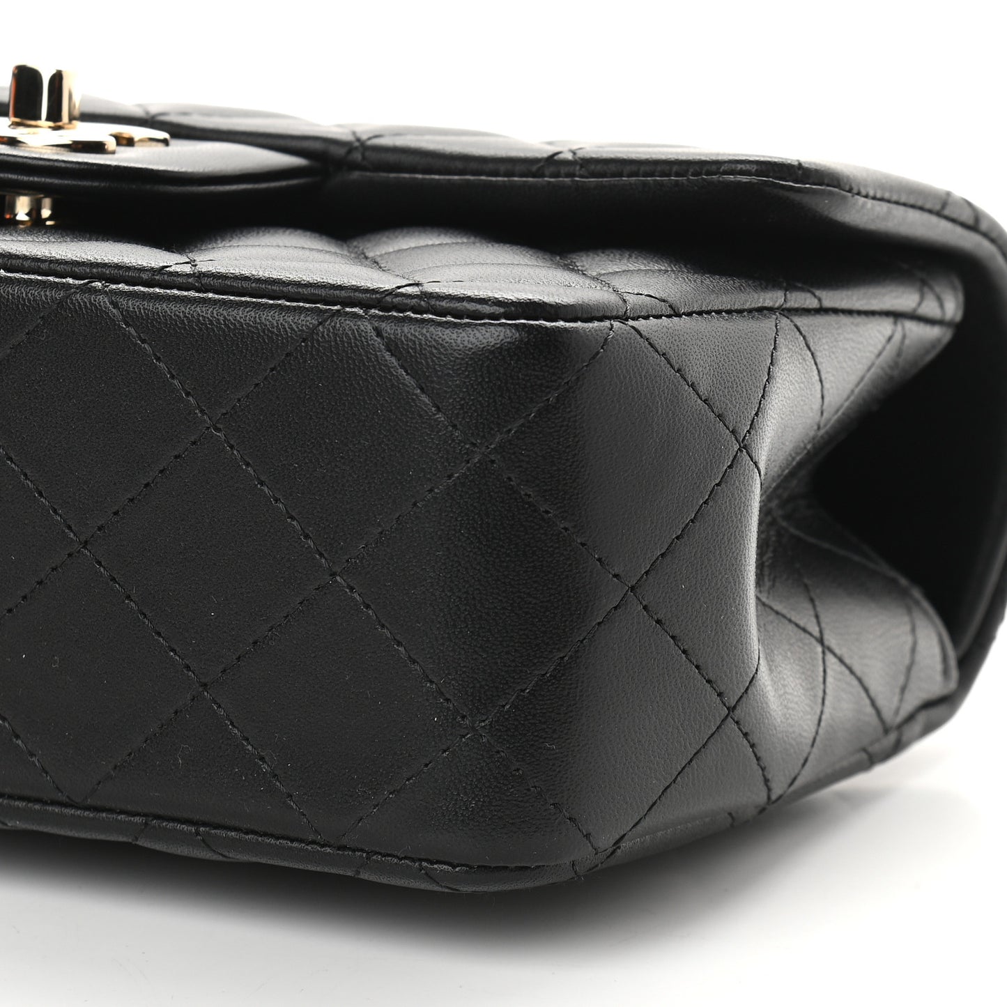Lambskin Quilted Mini Top Handle Rectangular Flap Black