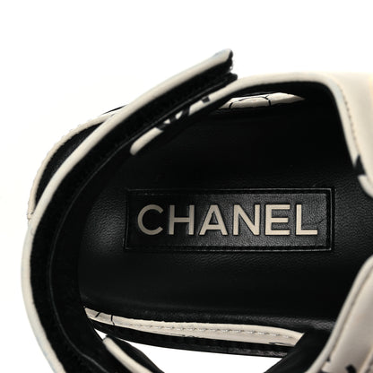 Chanel Lambskin Printed CC Velcro Dad Sandals 37.5 White Black 9 of 14
