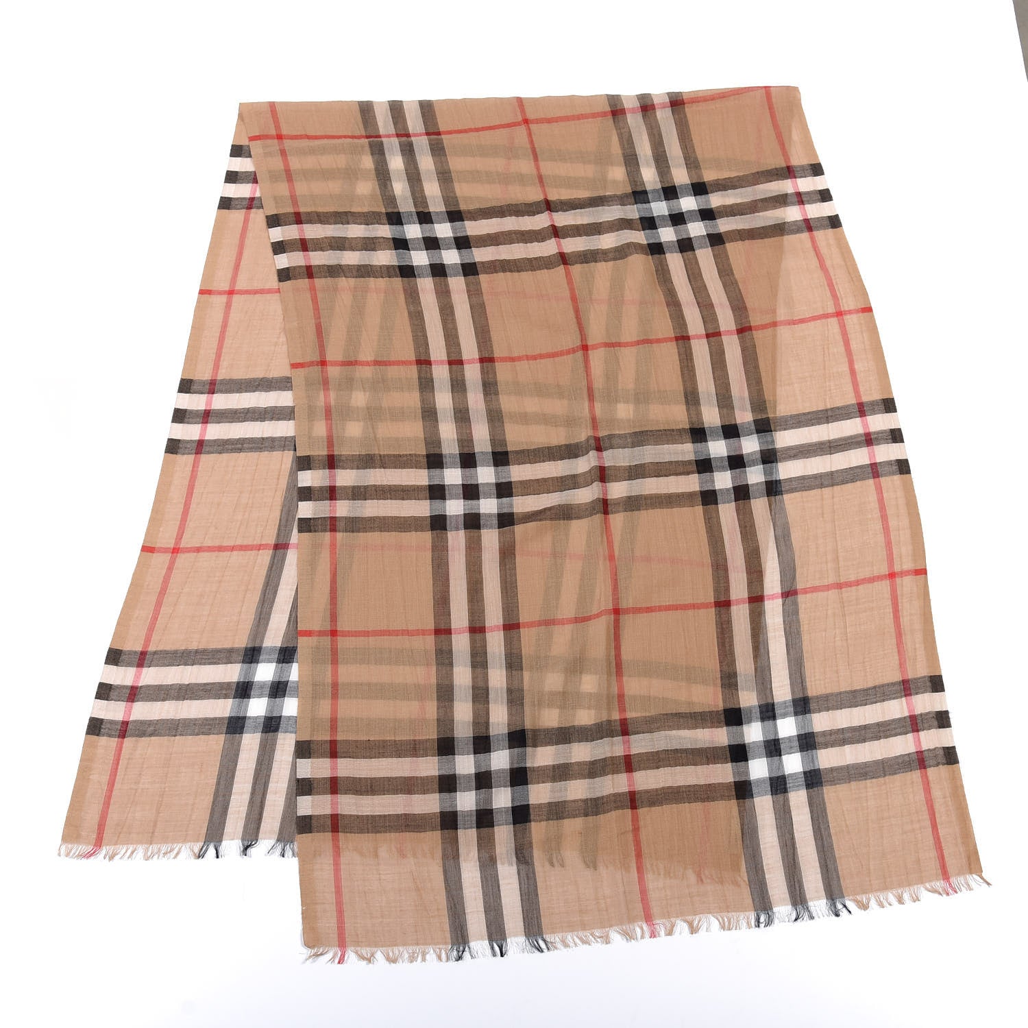 Burberry Linen Giant Check Lightweight Scarf Camel 2 of 3