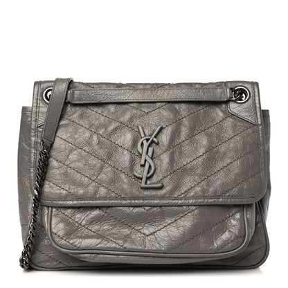 Saint Laurent Crinkled Calfskin Matelasse Monogram Medium Niki Chain Satchel Fog 1 of 5