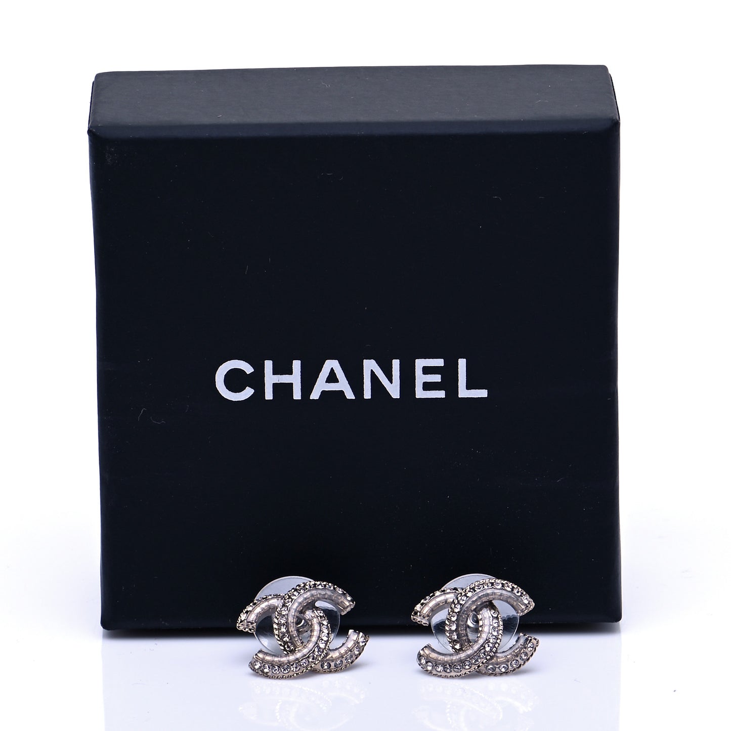 Enamel Crystal CC Earrings Silver