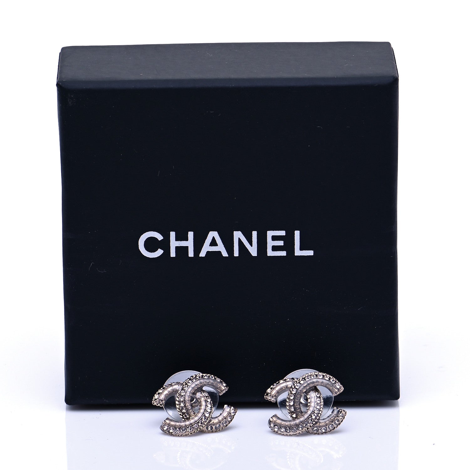 Chanel Enamel Crystal CC Earrings Silver 5 of 5
