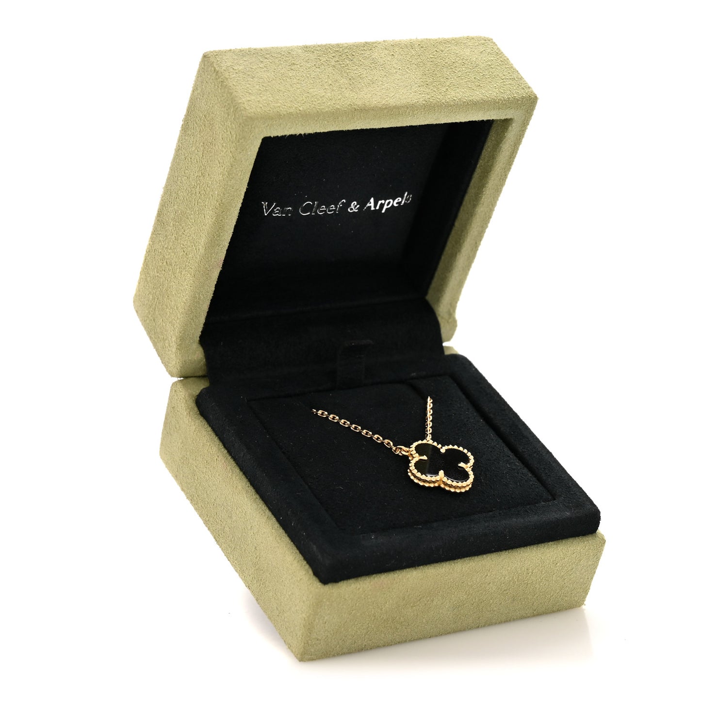 18K Yellow Gold Black Onyx Vintage Alhambra Pendant Necklace
