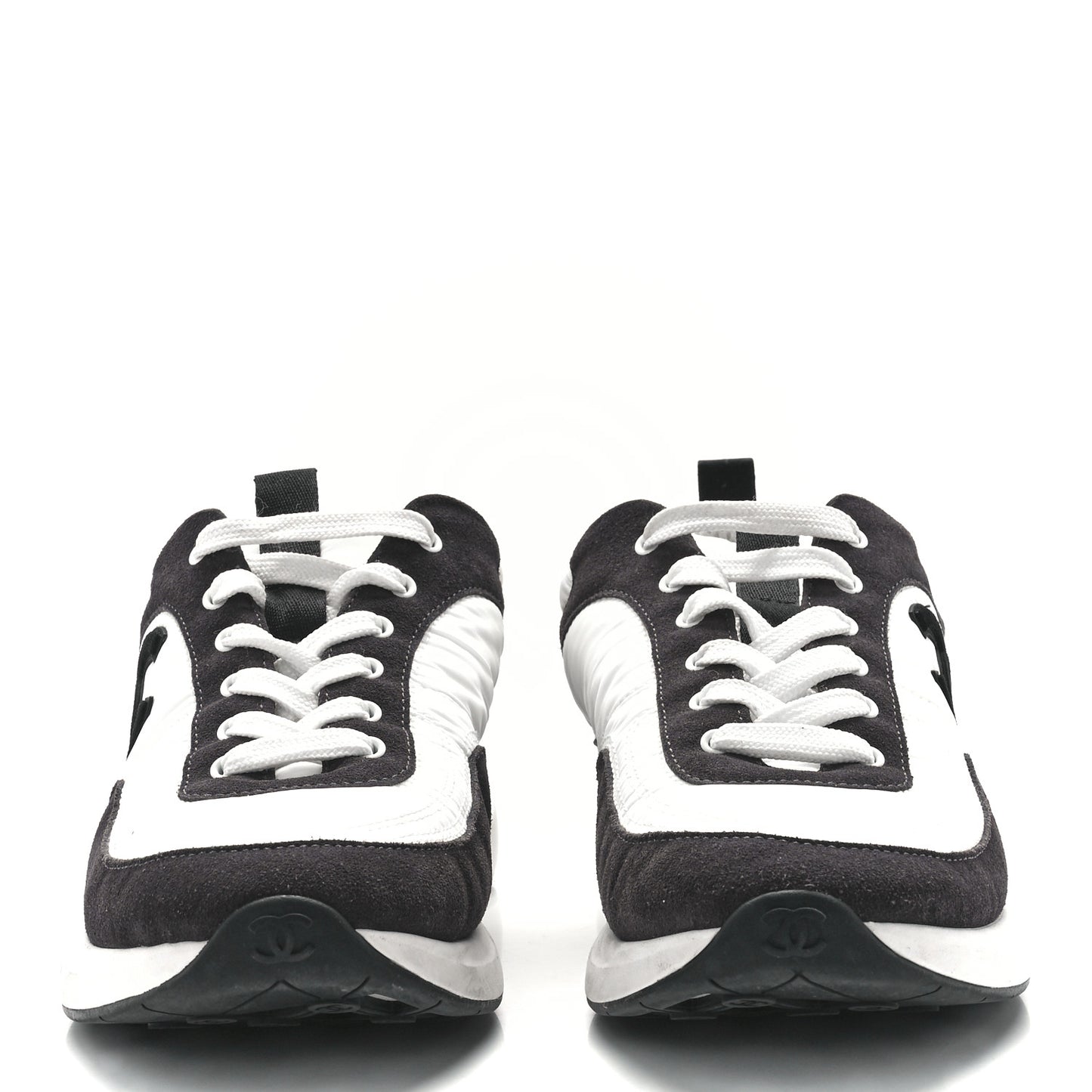 Nylon Suede Calfskin CC Sneakers 41 White Dark Grey