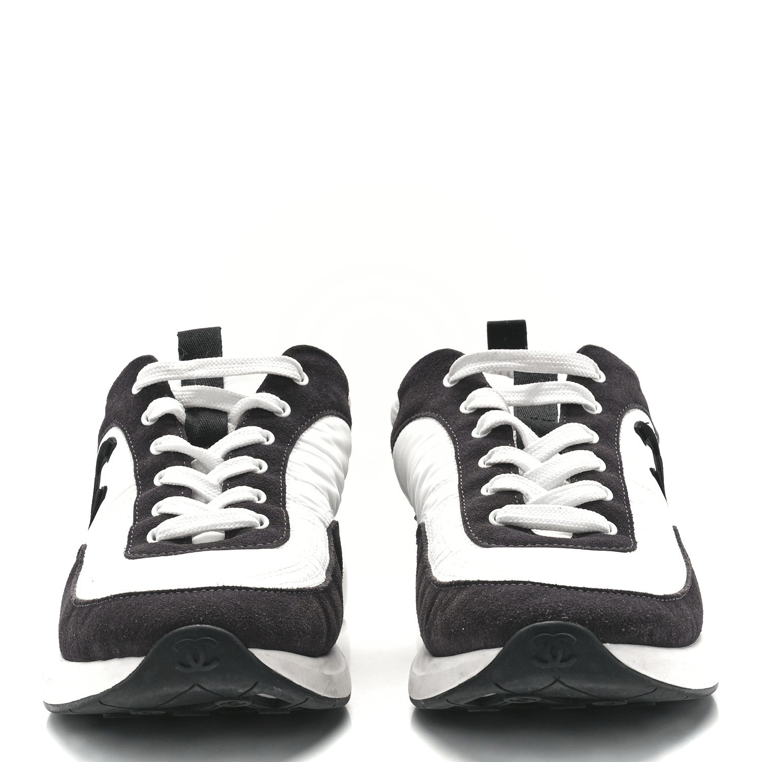 Chanel Nylon Suede Calfskin CC Sneakers 41 White Dark Grey 2 of 8