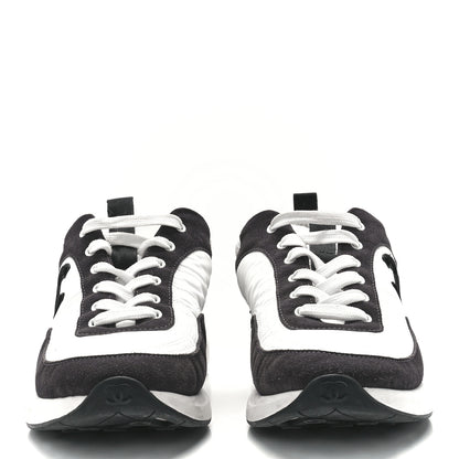Chanel Nylon Suede Calfskin CC Sneakers 41 White Dark Grey 2 of 8