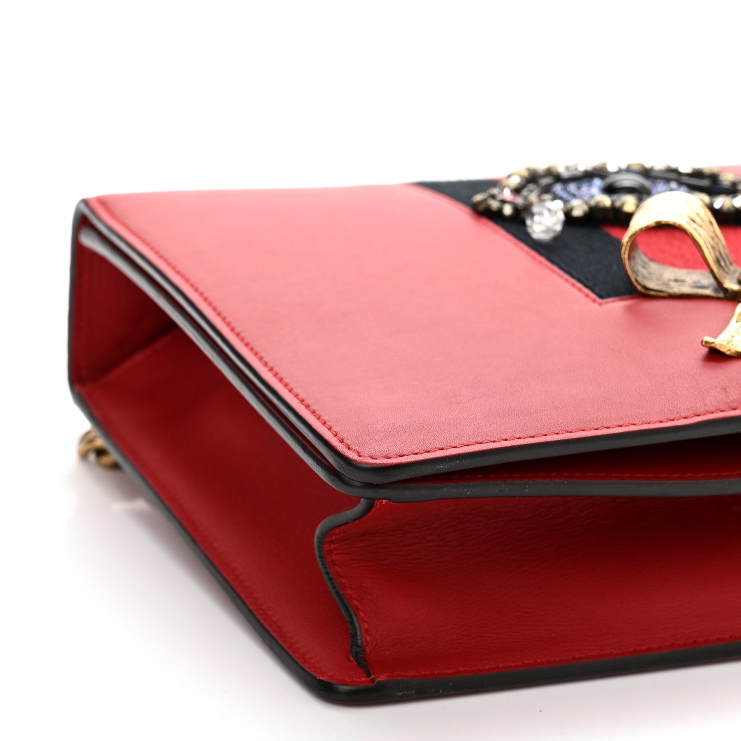Gucci Calfskin Web Medium Peony Chain Shoulder Bag Red 9 of 10