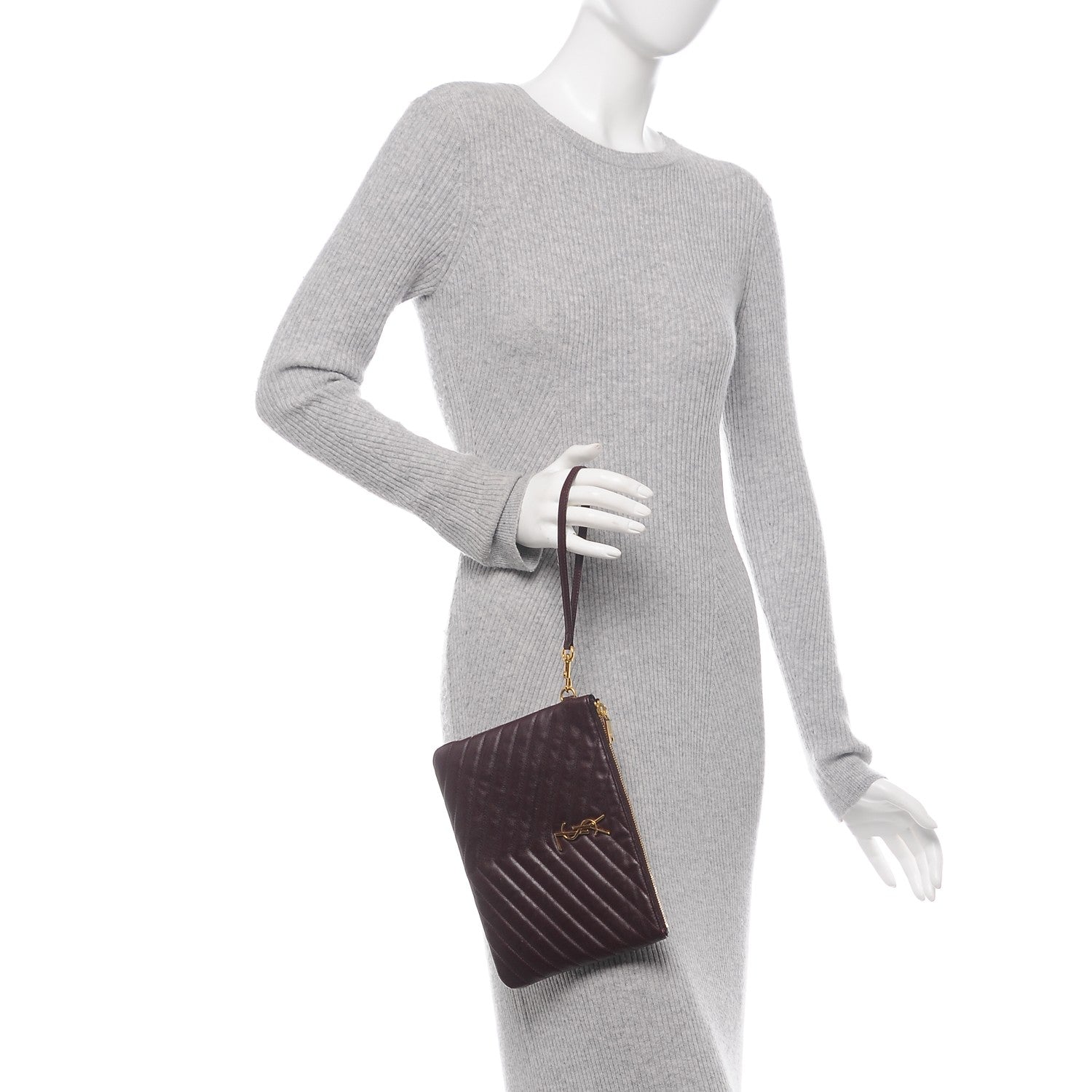 Saint Laurent Calfskin Matelasse Chevron Monogram A5 Wristlet Bordeaux 2 of 7