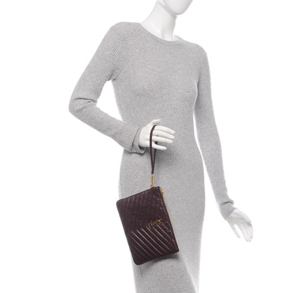 Saint Laurent Calfskin Matelasse Chevron Monogram A5 Wristlet Bordeaux 2 of 7