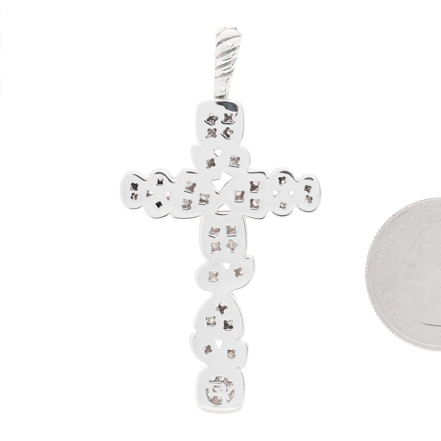 Sterling Silver Diamond Mosaic Cross Pendant