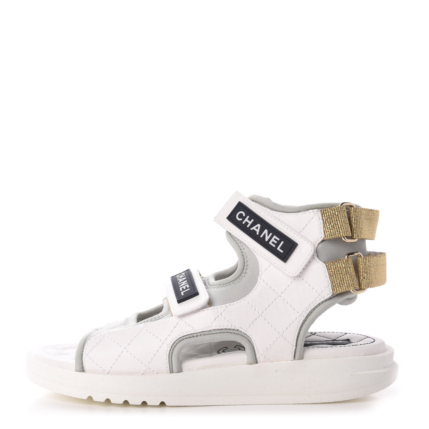 Chanel Goatskin Fabric Gladiator Sandals 36 White Light Grey Navy Blue 1 of 9