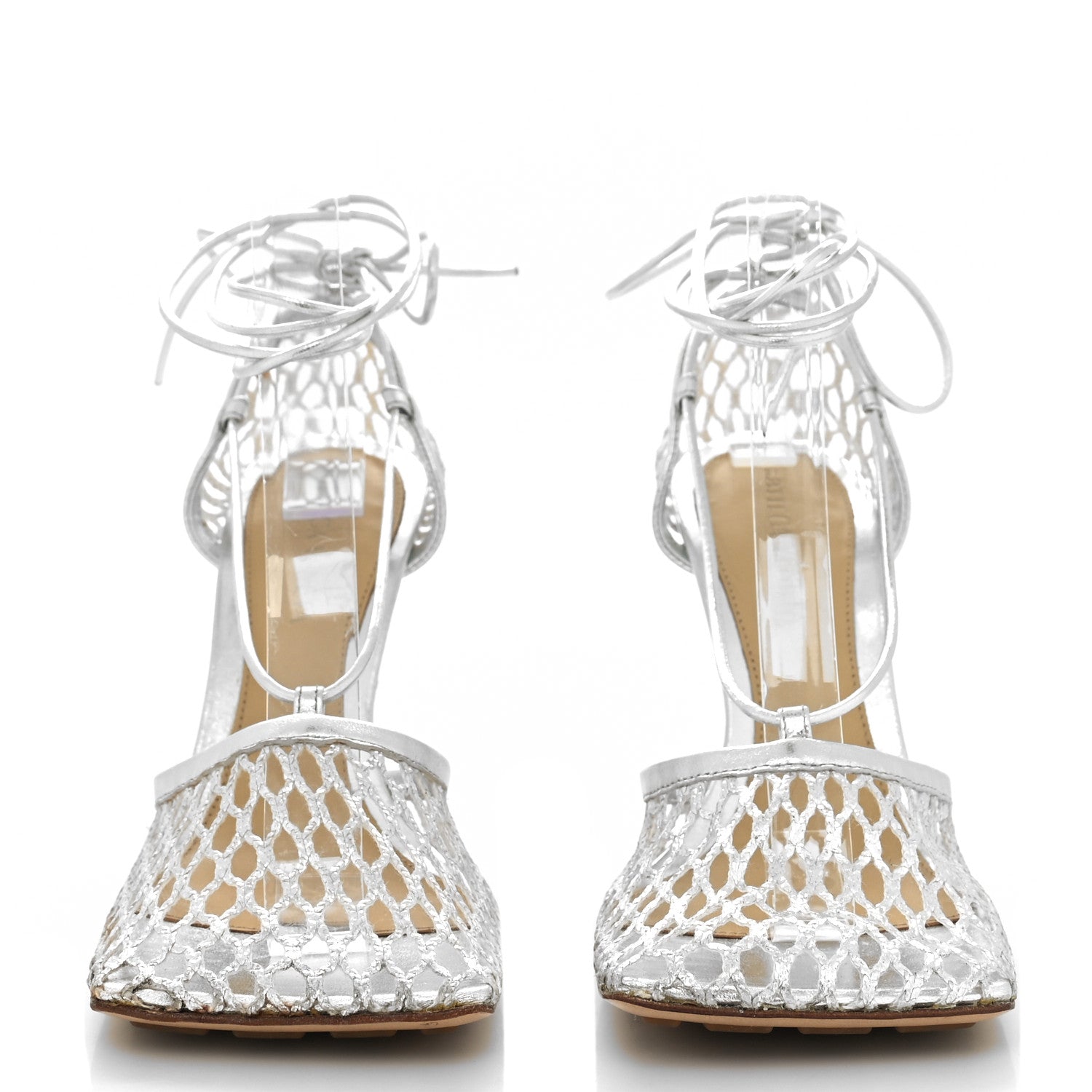 Bottega Veneta Mesh Metallic Nappa Stretch Ankle Tie Sandals 35 Silver 2 of 8