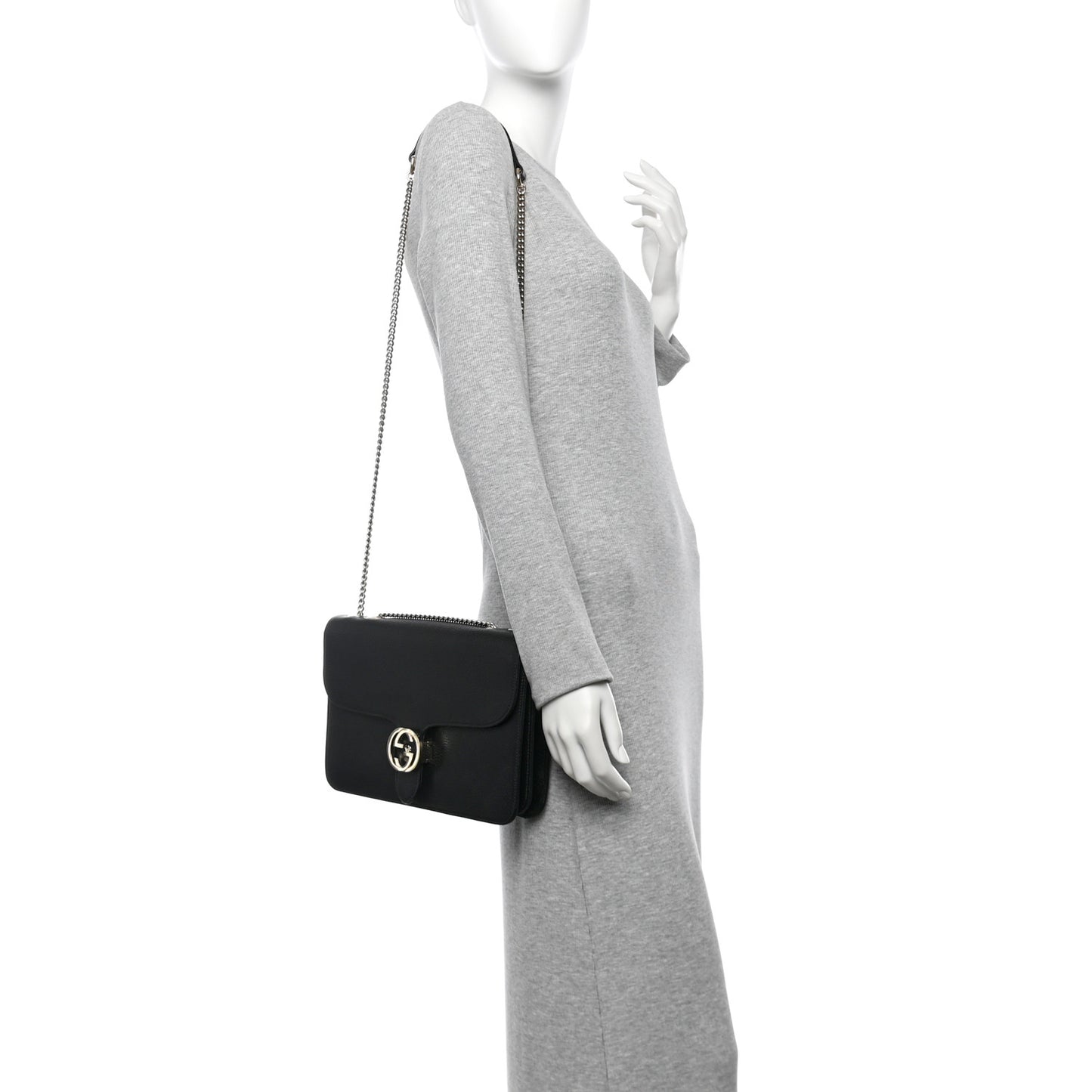 Dollar Calfskin Interlocking G Shoulder Bag Black
