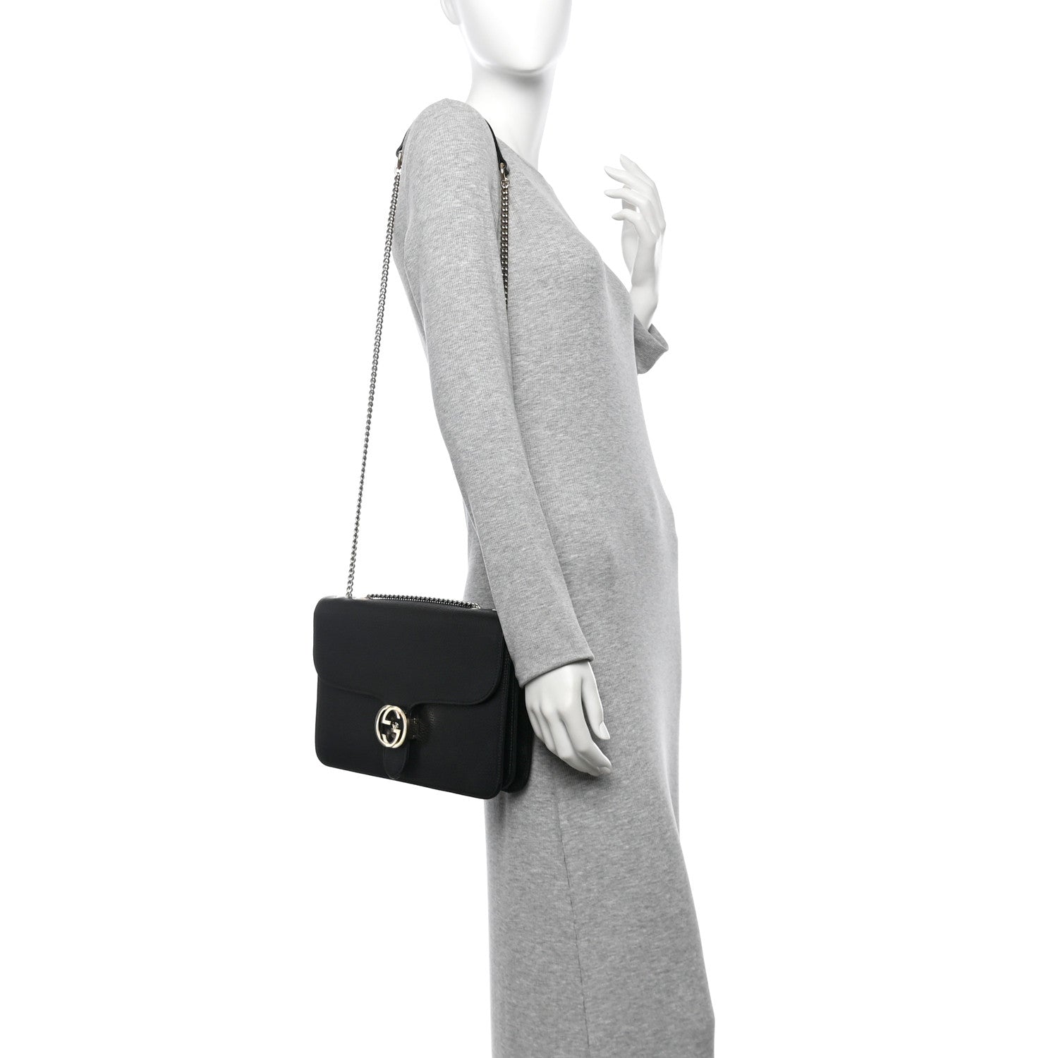 Gucci Dollar Calfskin Interlocking G Shoulder Bag Black 2 of 13
