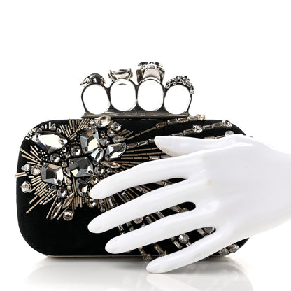 Alexander McQueen Velvet Crystal Skull Knuckle Chain Box Clutch Black 2 of 7