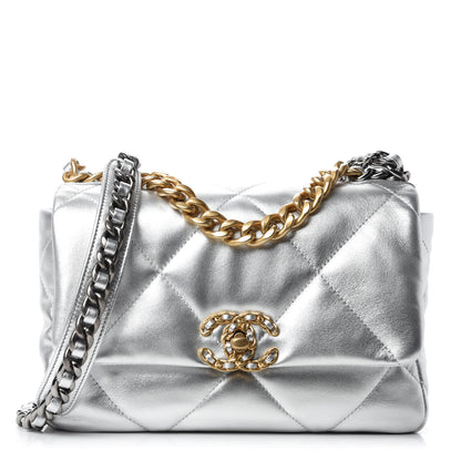 Chanel Metallic Lambskin Quilted Medium Chanel 19 Flap Silver 1 of 10