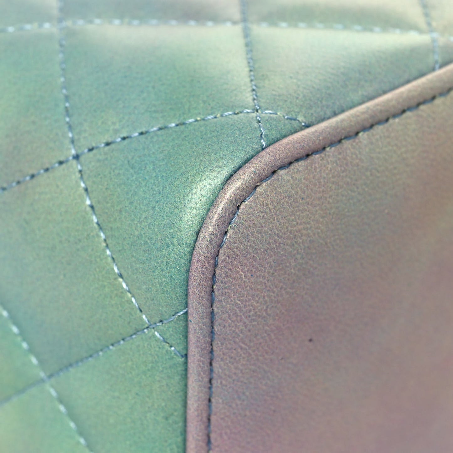 Lambskin Quilted Ombre Small Top Handle Vanity Case With Chain Blue Green