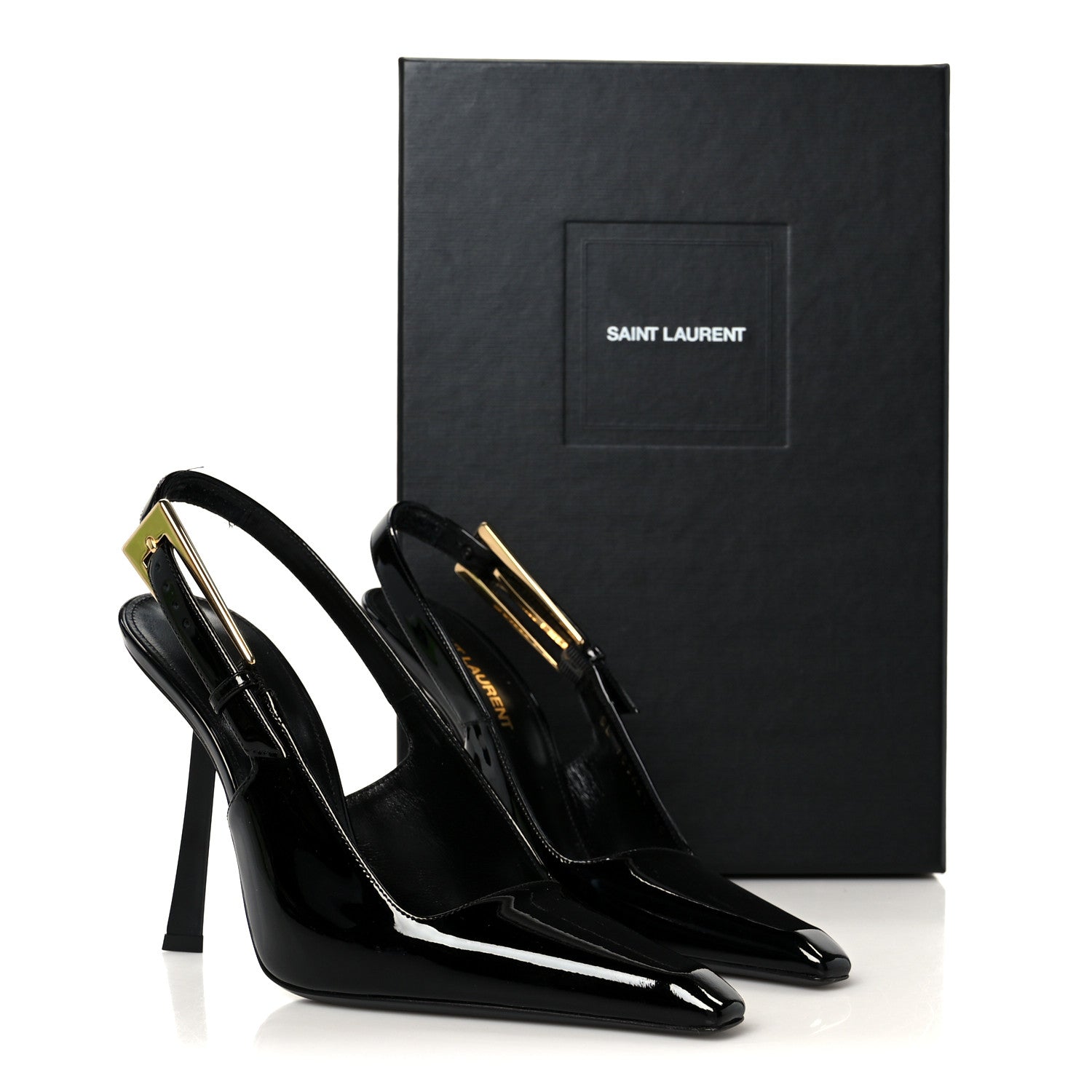 Saint Laurent Glazed Calfskin Lee Slingback Pumps 35 Black 10 of 10