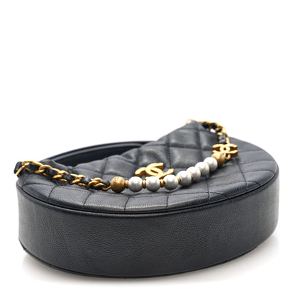 Chanel Grained Calfskin Quilted Pearl Pouch Hobo Black 4 of 9