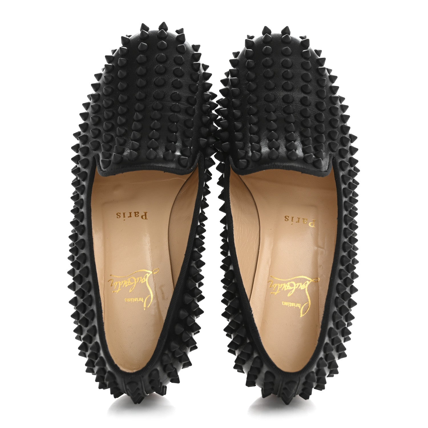 Christian Louboutin Nappa Calfskin Rolling Spikes Flat Loafer 36.5 Black 2 of 9