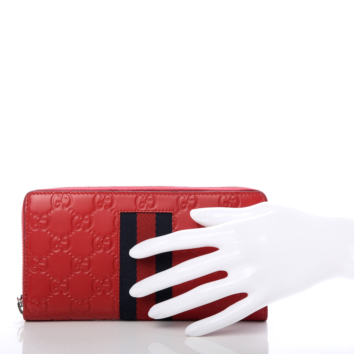 Gucci Guccissima Web Zip Around Wallet Red 2 of 7