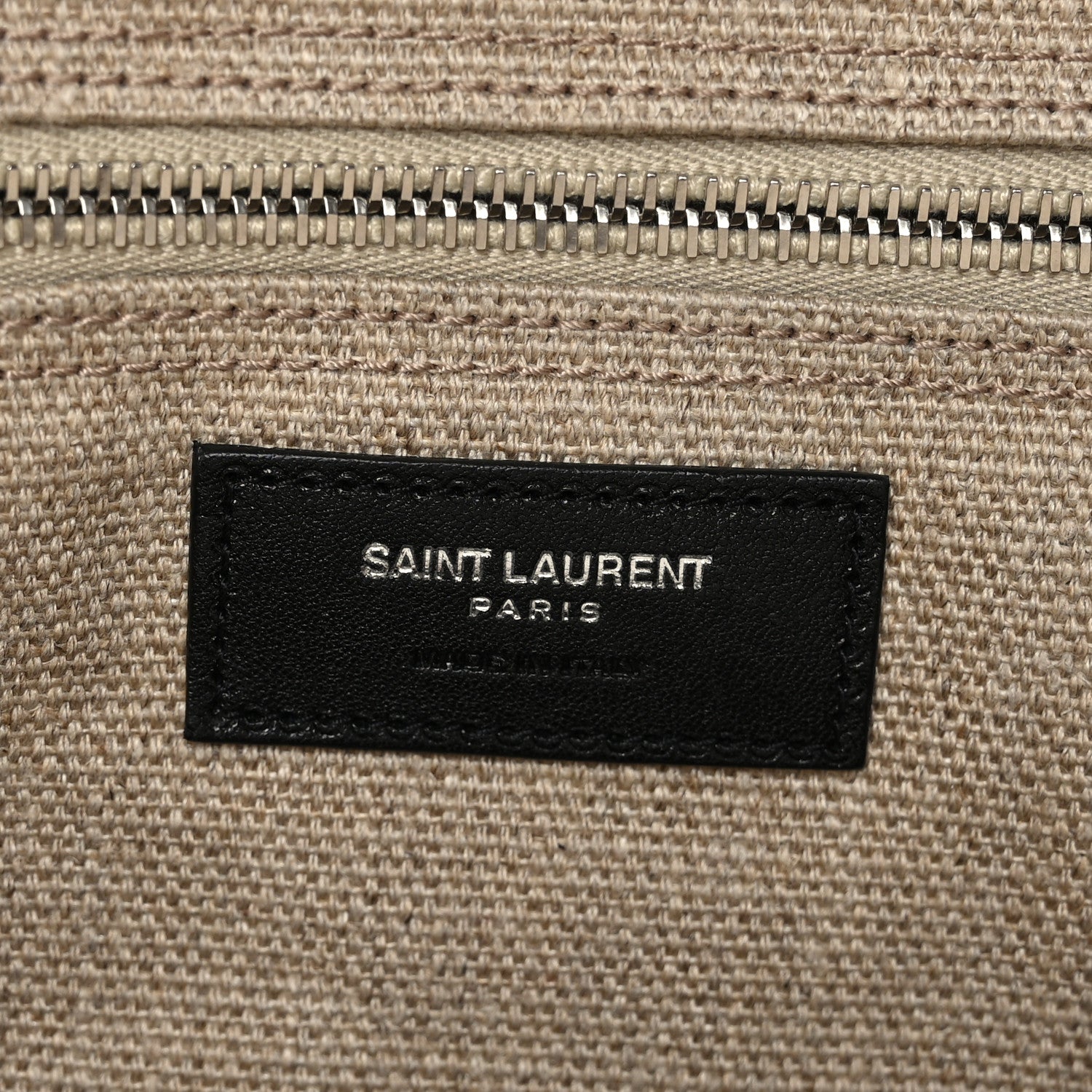 Saint Laurent Linen Calfskin Small Rive Gauche Tote Greggio Natural 6 of 8