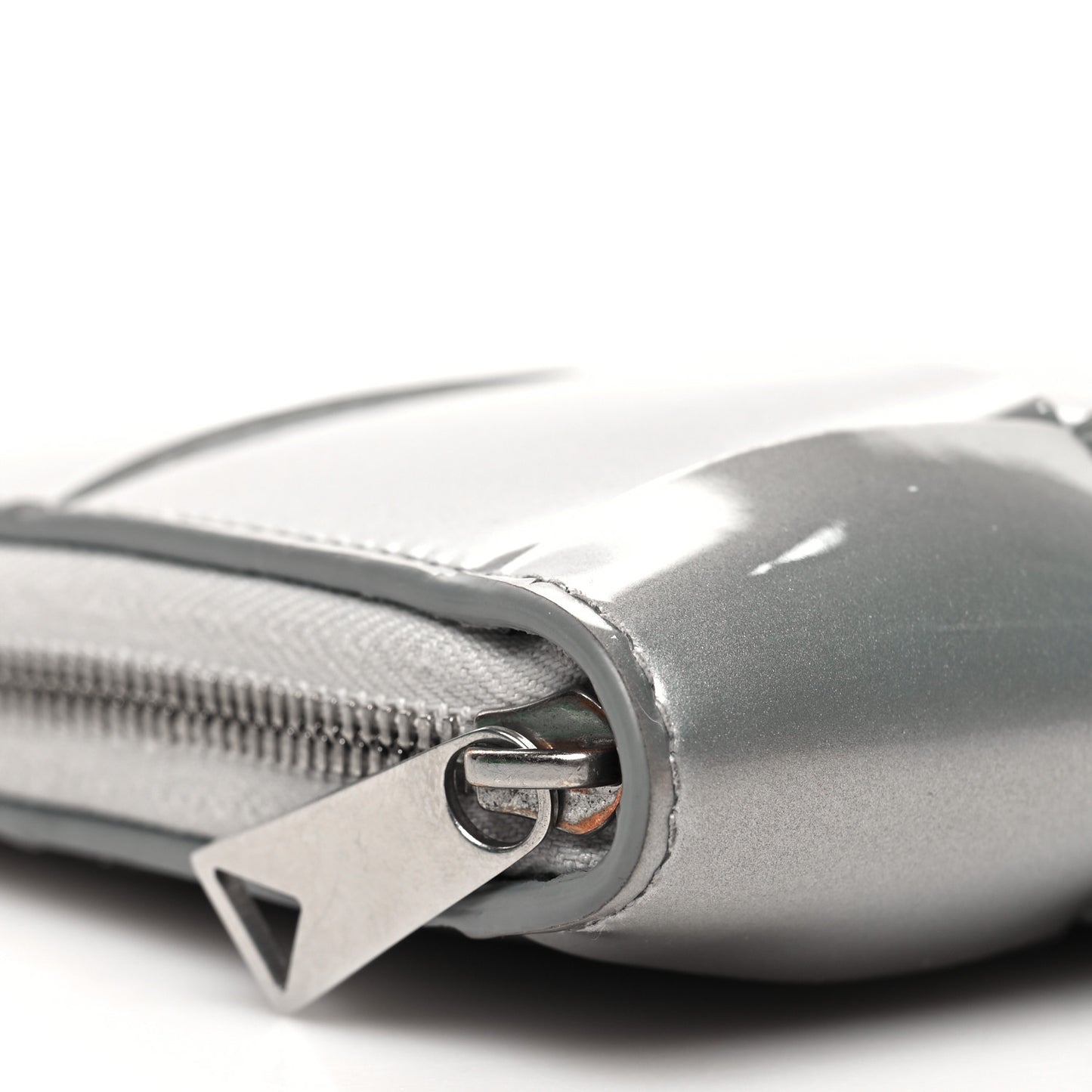 Metallic Patent Calfskin Maxi Intrecciato Zip Around Wallet Silver