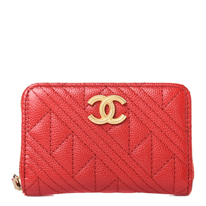 Chanel Caviar Stitched Zip Coin Purse Red 1 of 4