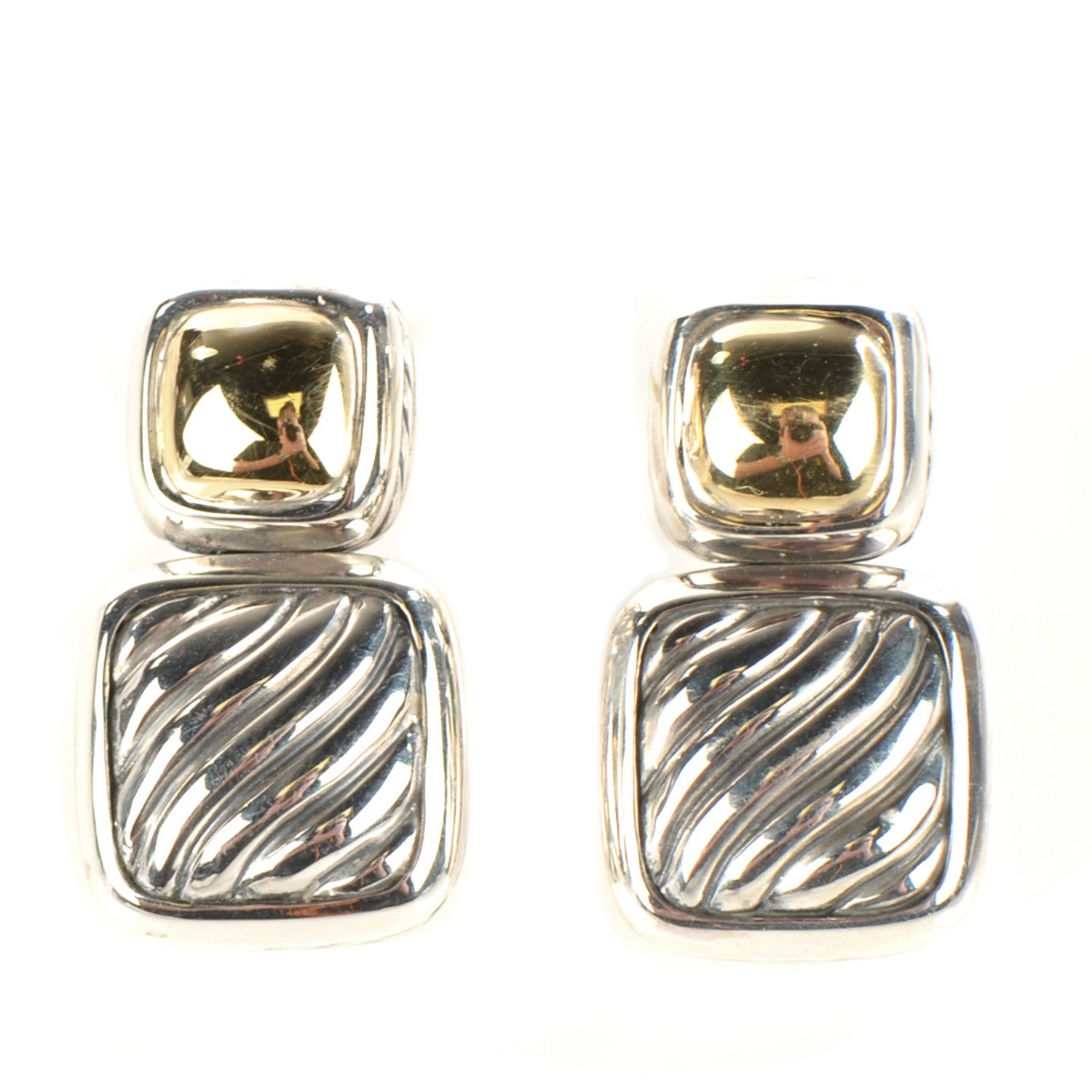 David Yurman Sterling Silver 18K Yellow Gold Cable Albion Earrings 1 of 7