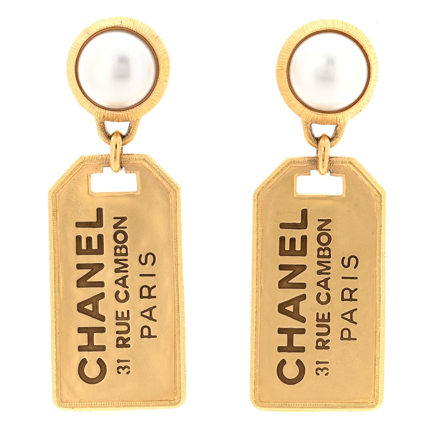 Chanel Pearl CC Tags Drop Earrings Gold 1 of 5