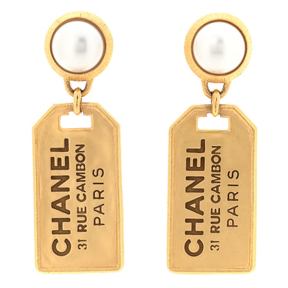 Chanel Pearl CC Tags Drop Earrings Gold 1 of 5