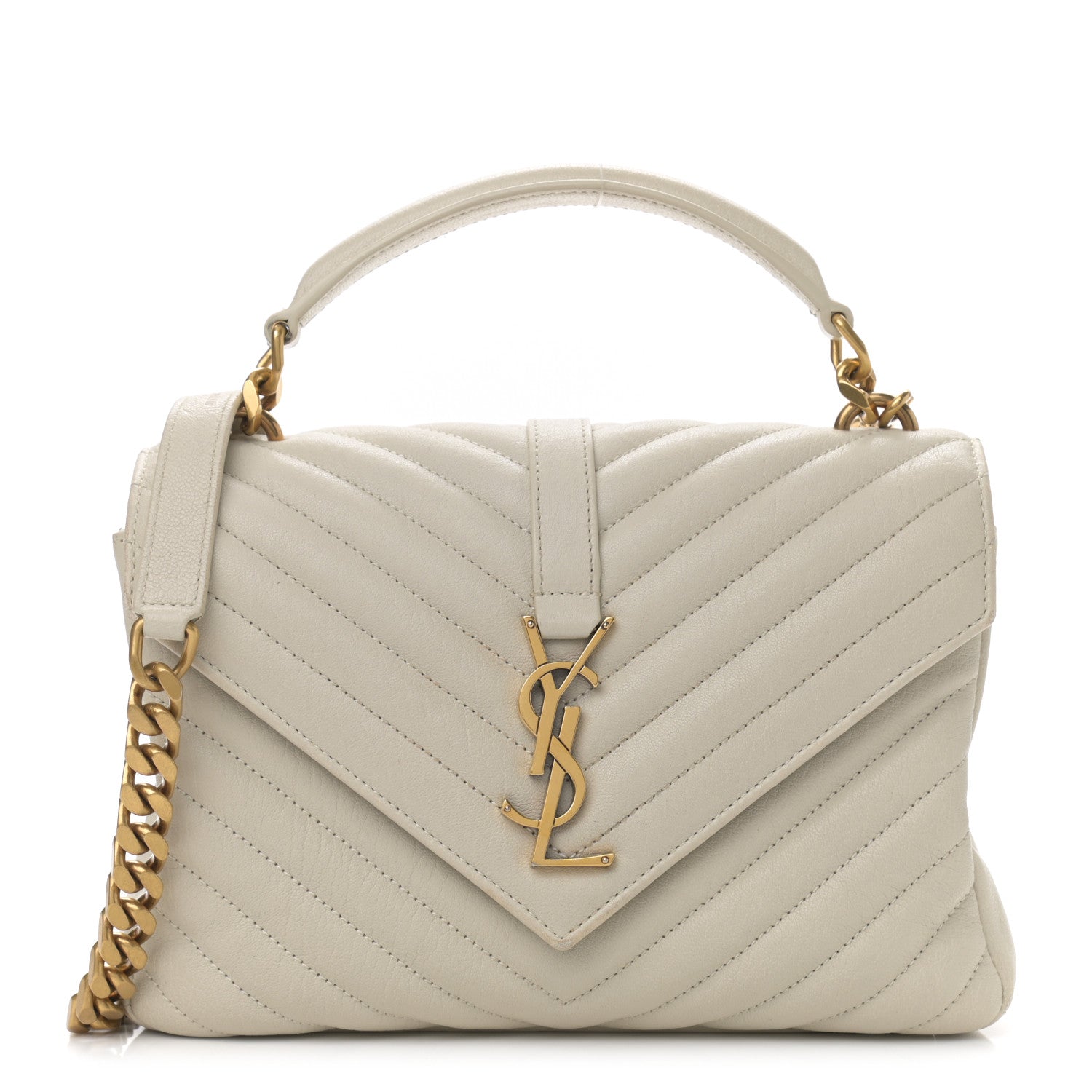 Saint Laurent Sheepskin Matelasse Chevron Monogram Medium College Bag Crema Soft 1 of 11