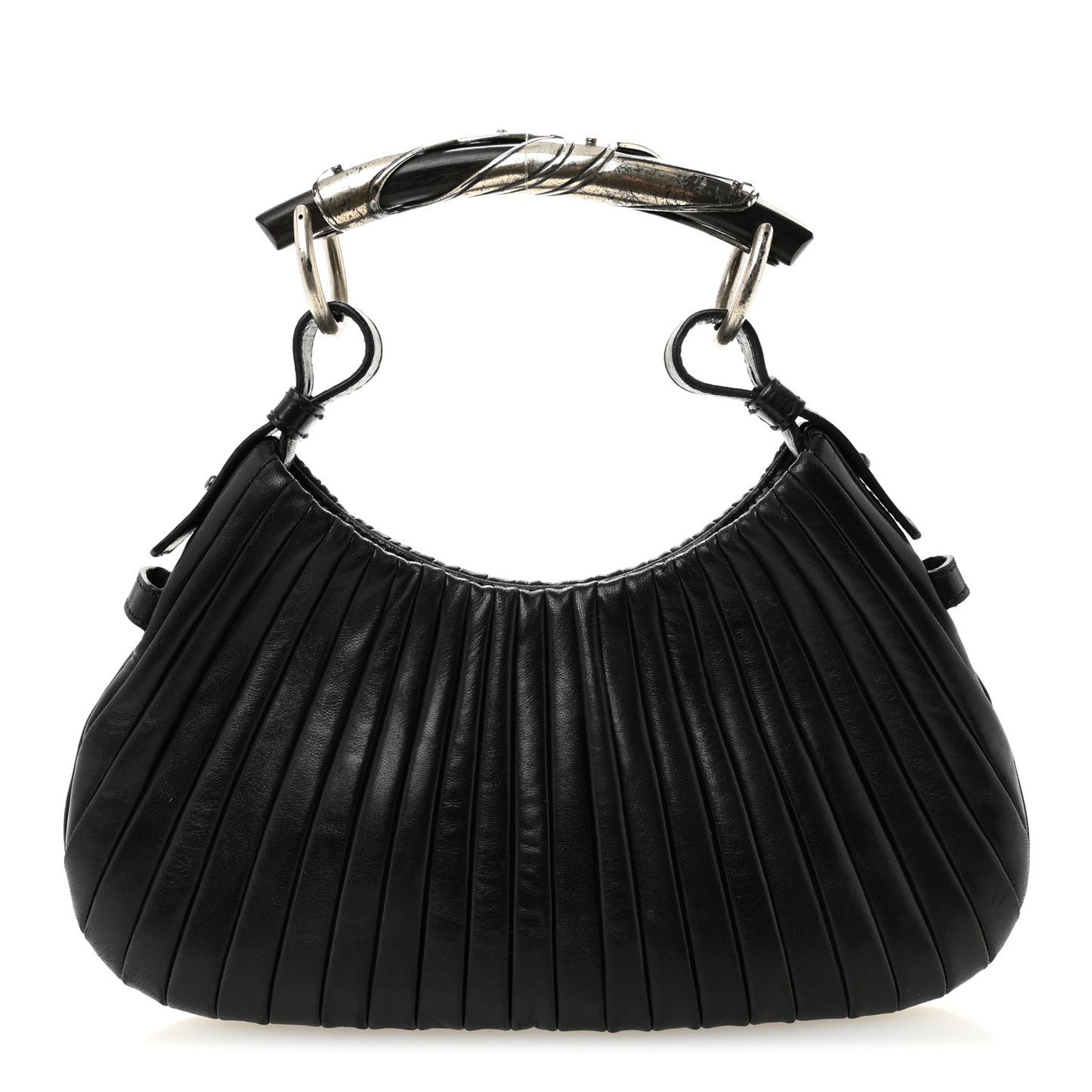 Pleated Lambskin Horn Small Mombasa Hobo Black