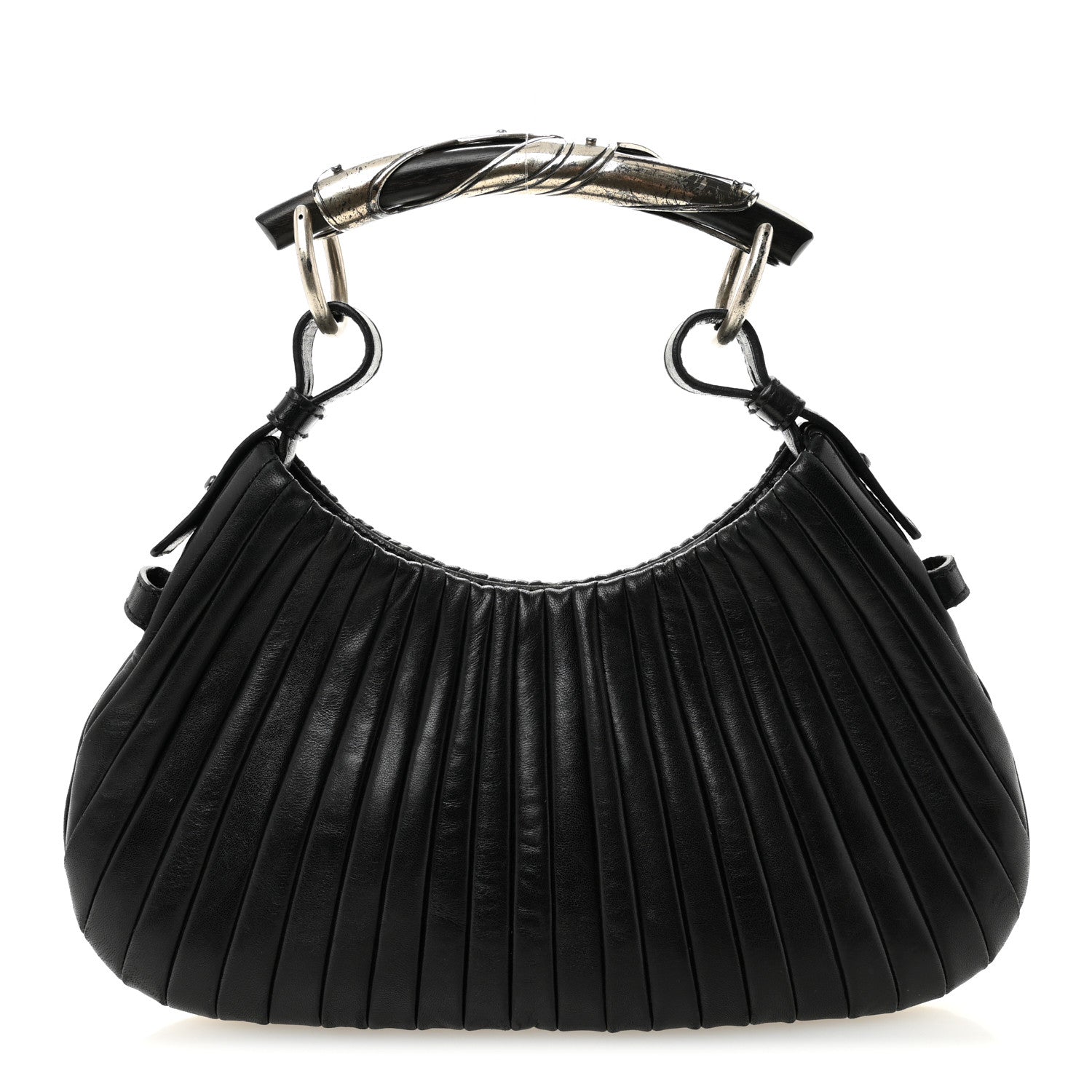 Saint Laurent Pleated Lambskin Horn Small Mombasa Hobo Black 1 of 10