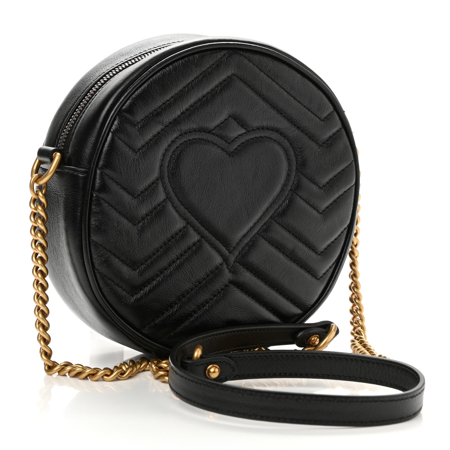 Azalea Calfskin Matelasse Heart Mini GG Marmont Round Shoulder Bag Black