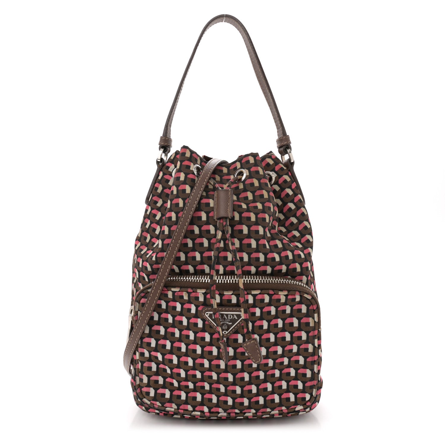 Prada Nylon Saffiano Otta Print Bucket Crossbody Bag Rosa 1 of 11