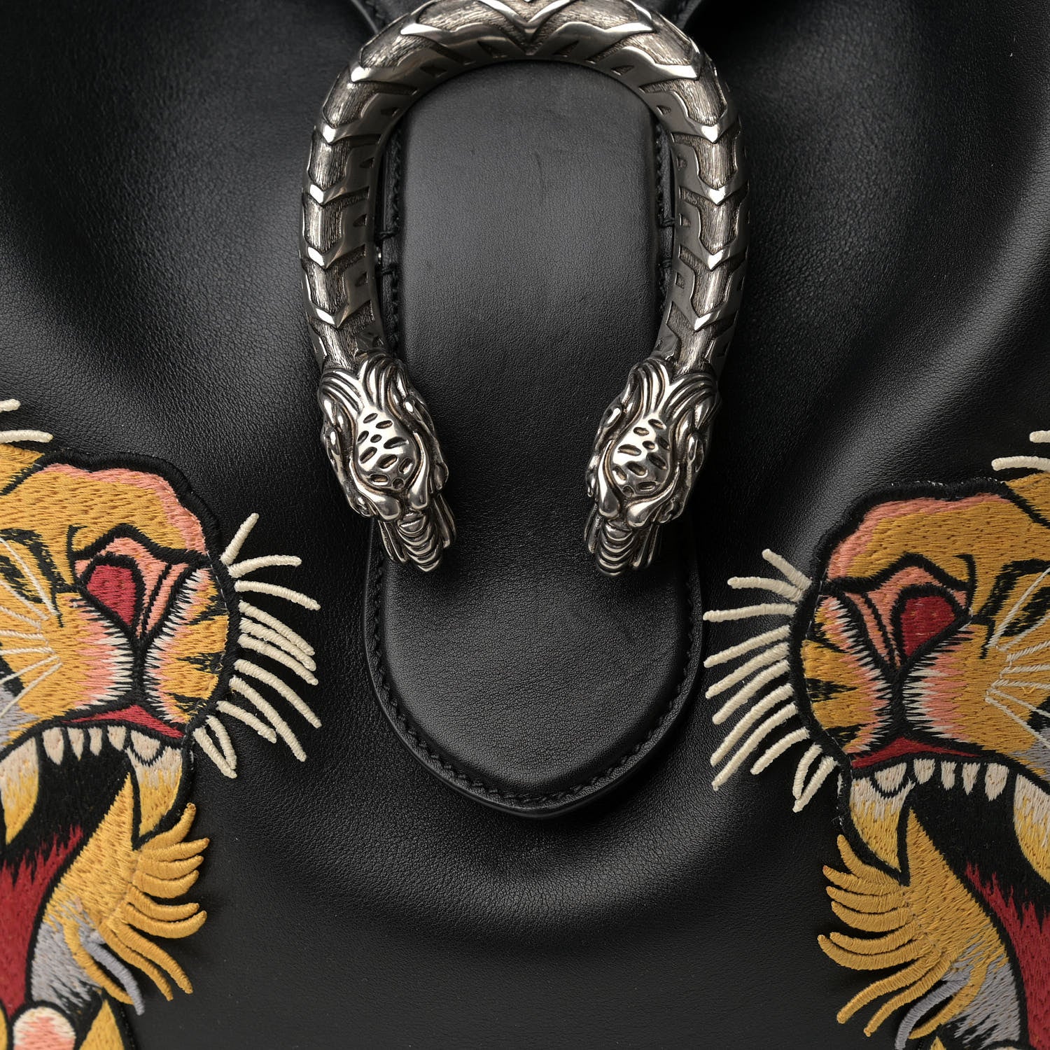 Gucci Calfskin Web Tiger Embroidered Extra Large Dionysus Hobo Black 8 of 15