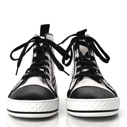 Chanel Fabric Lambskin Lace Up Cap Toe Sneakers 37 White Black 2 of 6