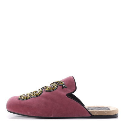 Gucci Velvet Crystal Snake Embroidered Womens Slippers 37 Tibet Red Black 1 of 9